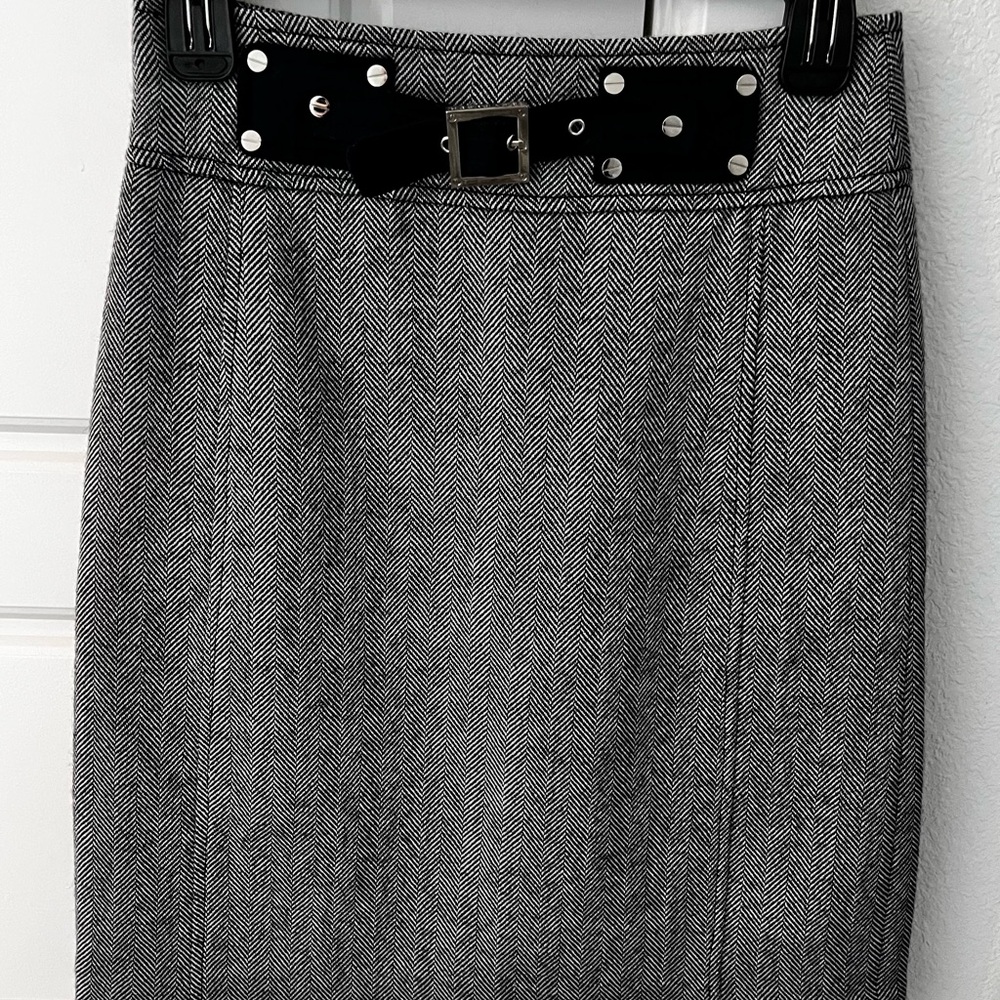 Tory Burch Gray and Navy Knee-Length Pencil Skirt